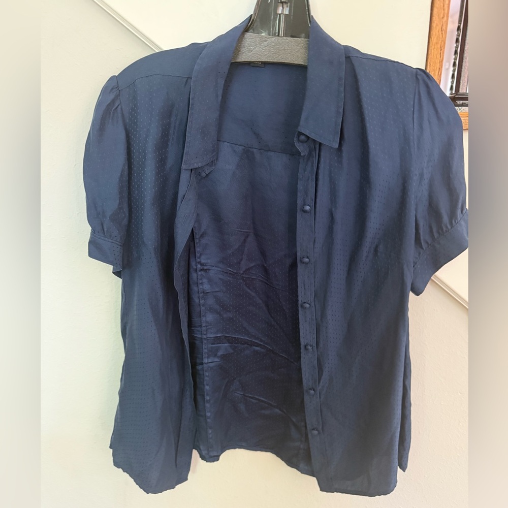 Navy Blue Short Sleeve Blouse
